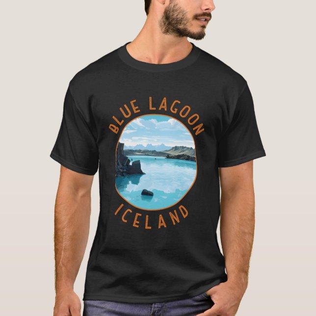 Blå laguncirkel, Island med trycksatt cirkel T Shirt (Framsida)