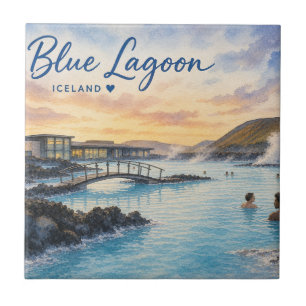 Blå lagunen Island termiskt bad akvarell Kakelplatta