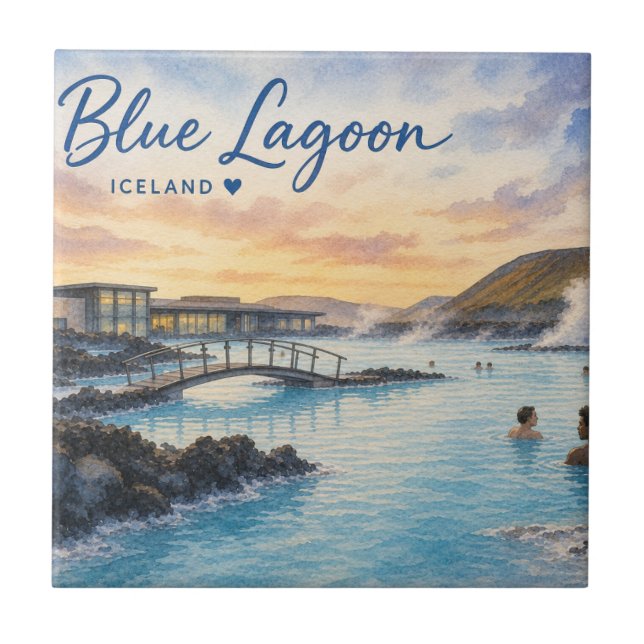 Blå lagunen Island termiskt bad akvarell  Kakelplatta (Framsidan)