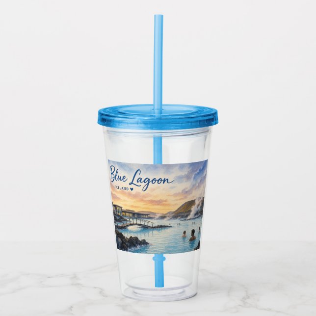 Blå lagunen Island termiskt bad akvarell  Take Away Mugg (Framsida)