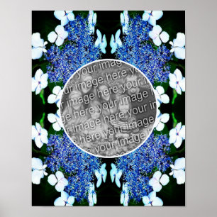 Blå lakecap Hydrangea Flower Ram Lägg till ditt fo Poster