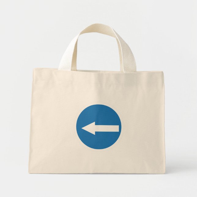 Blå Lämnat pil | Vägskylt | Tiny Tote Bag Mini Tygkasse (Framsidan)