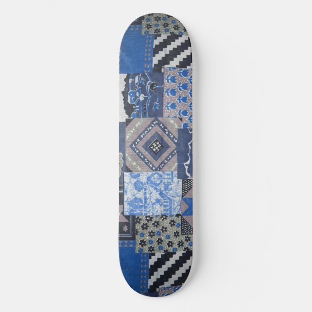 Blå lapptäcke skateboarddäck old school skateboard bräda 21,6 cm (Framsida)