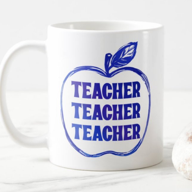 Blå Lärare Äpple Kontur Tacksamhet Stolthet Gåva Kaffemugg (Skapare uppladdad)