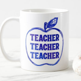 Blå lärare Äpple Kontur Uppmuntran Stolthet Gåva Kaffemugg