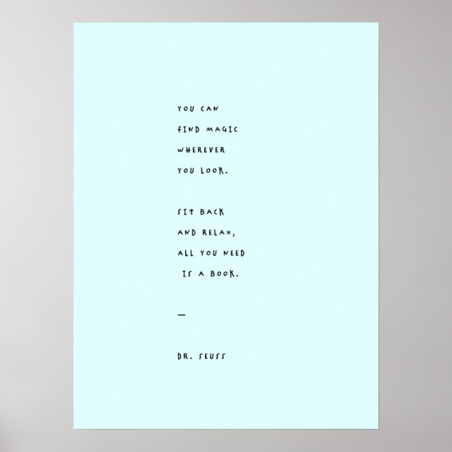 Blå läsdag med doktor Suess-citat Poster (Framsidan)