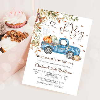 Blå lastbil Höst Baby Shower Inbjudan
