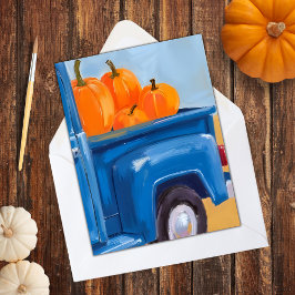 Blå Lastbil i Thanksgivingen Pumpkins Watercolor Julkort