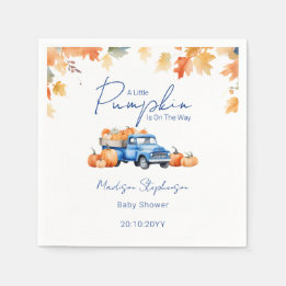 Blå lastbil & Liten pumpa på väg Baby Shower-inbju Pappersservett