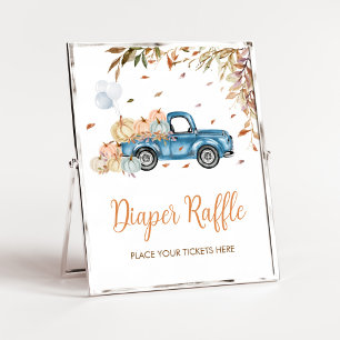 Blå Lastbil Pumpkin Diaper Raffle Baby Shower Poster