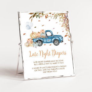 Blå Lastbil Pumpkin Late Night Diaper Baby Shower Poster