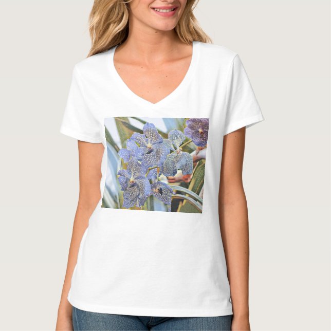 Blå lavander färgad orchid-blommor t shirt (Framsida)