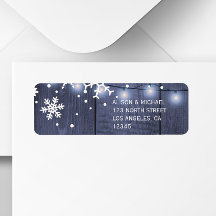 Blå laved snöflingor ljus rustic bröllop