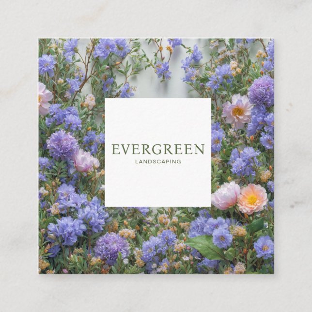 Blå Lavendel Blommig Fyrkantig Ram Bohemerik Fyrkantigt Visitkort (Framsida)