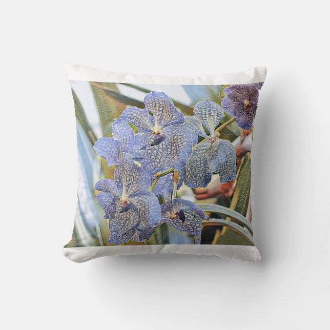 Blå lavendel-färgade orkidéblommor kudde (Framsida)