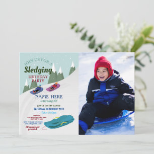 Blå ledad Födelsedagsfest Slopes Snö Blue Sledge Inbjudningar