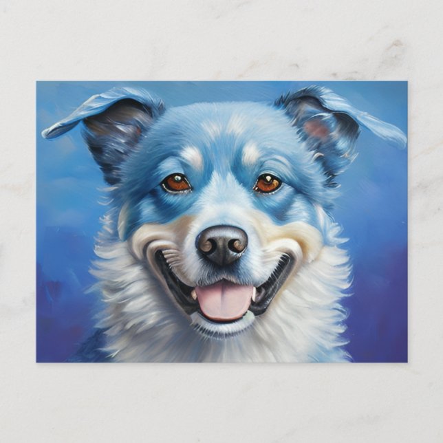 Blå Leende Hund Postkort Vykort (Framsida)