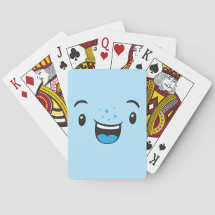 Blå leende Kawaii Ansikte-spelkort Spel Kort