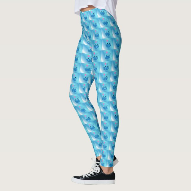 Blå leende Muffinsar Leggings (Vänster)