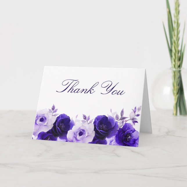 Blå legans: Midnight Navy Blue Ro Bröllop Tack Kort (Framsida)