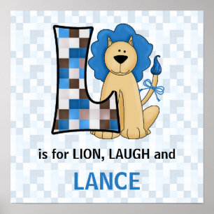 Blå Lejona monogram Brev L Baby-rum Poster