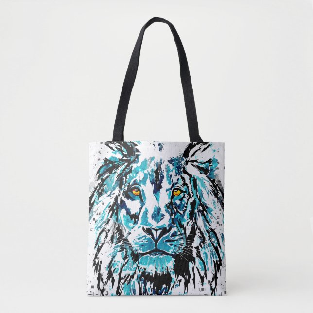 Blå Lejona Teckning | Lejon Tote Bag Tygkasse (Framsida)