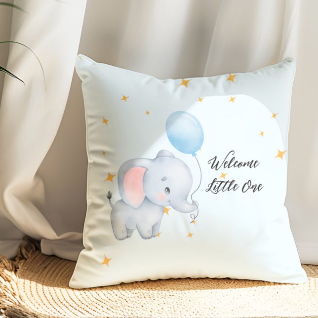 Blå Lekfulla Elefanter Baby Shower Kudde (Skapare uppladdad)