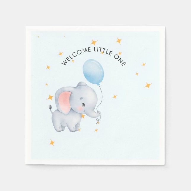Blå Lekfulla Elefanter Baby Shower Pappersservett (Framsidan)