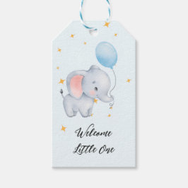 Blå Lekfulla Elefanter Baby Shower Presentetikett