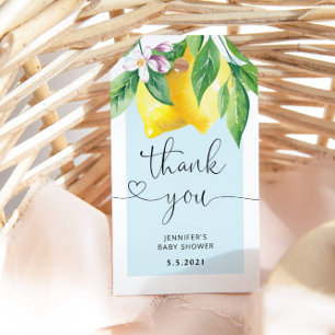 Blå Lemon-babydusch tack för märkrn Presentetikett