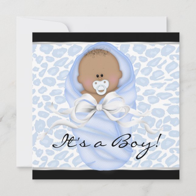Blå Leopard Bebis Babyshower Inbjudningar (Framsida)