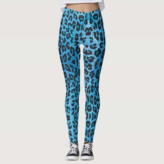 Blå Leopard Glitter Leggings (Framsida)