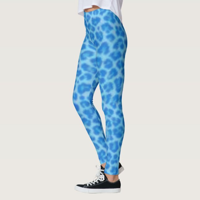 Blå leopard Mönster Print Leggings (Vänster)
