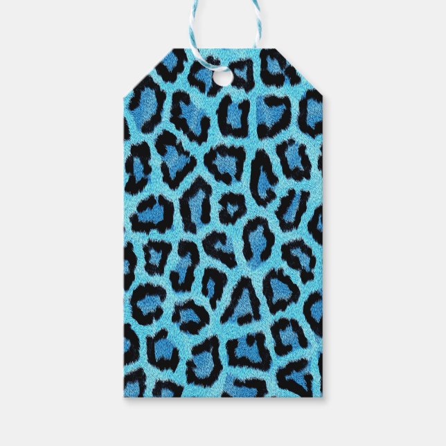 Blå Leopard Pälsfläcks Mönster Presentetikett (Framsidan)