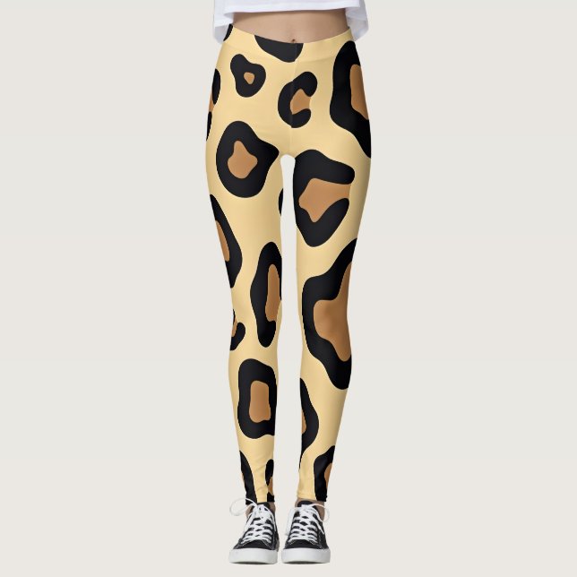 Blå leopard- prickar i tan och brunt leggings (Framsida)