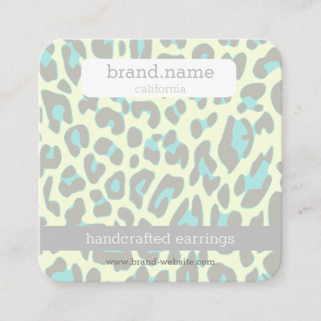 Blå leopard Print Handmade Jewelry Stud Visning Fyrkantigt Visitkort (Framsida)