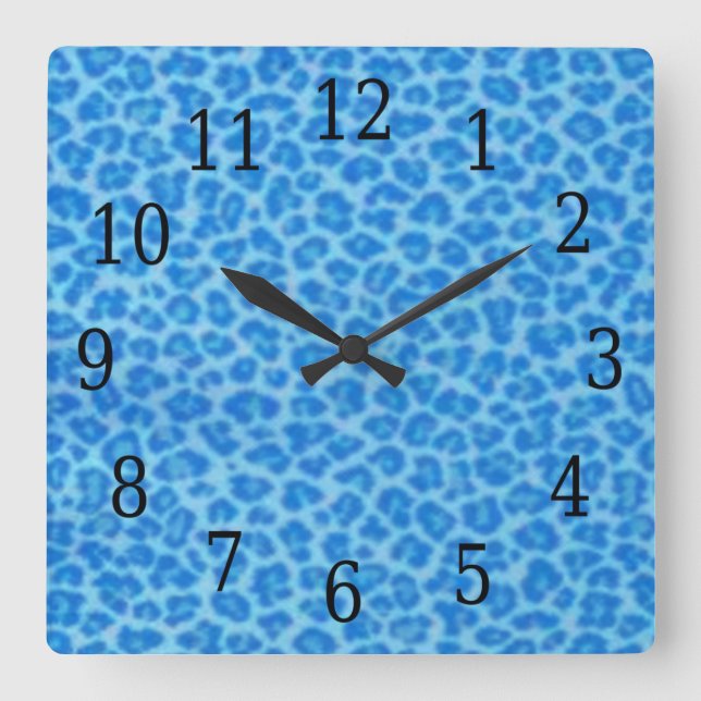 Blå leopard Skin Square Clock Fyrkantig Klocka (Framsida)