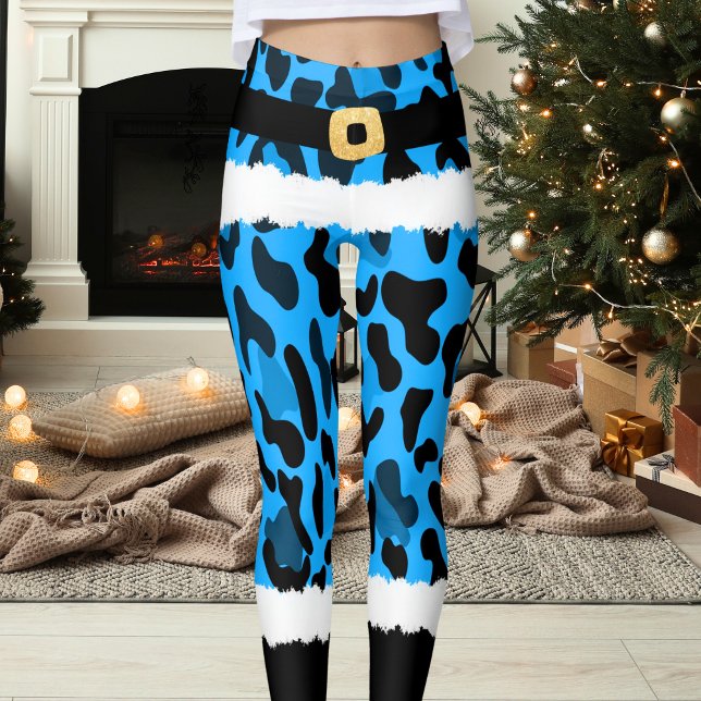 Blå leopard Skriv ut Jultomten Costume jul Leggings (Skapare uppladdad)