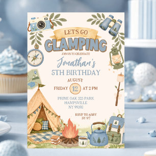 Blå Let's Go Glamping Födelsedag Inbjudningar