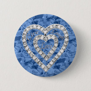 Blå, levande Laugh Kärlek Diamond Heart-knapp Knapp