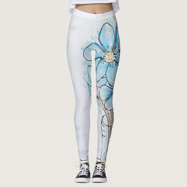 Blå Leverblomma Leggings (Framsida)