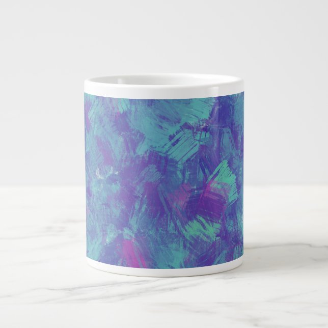 Blå lila Abstrakt Penseldrag Design Jumbo Mugg (Framsidan)