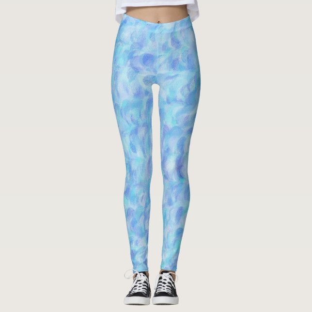 Blå Lila Abstrakt Sömlöst Mönster Leggings (Framsida)