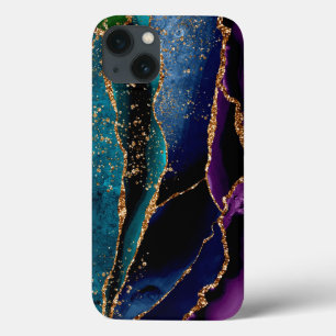 Blå/Lila/Agate w/Guld Glitter Veins