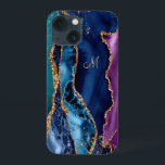 Blå/Lila-agate w/Guld Veins Monogram<br><div class="desc">Djupt juvel tonad faux agate stil i blått,  teal,  grönt och lila med ådror från guld glitter och valfria monogram.</div>