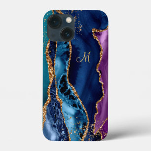 Blå/Lila-agate w/Guld Veins Monogram