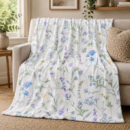 Blå Lila Akvarell Vildblomma Fleecefilt