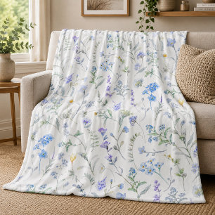 Blå Lila Akvarell Vildblomma Fleecefilt