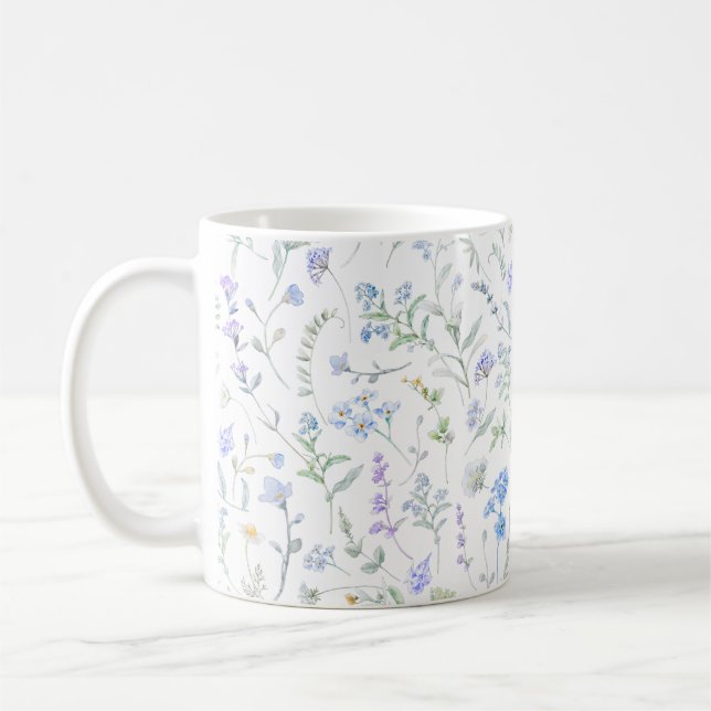 Blå Lila Akvarell Vildblomma Kaffemugg (Vänster)