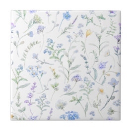 Blå Lila Akvarell Vildblomma Kakelplatta